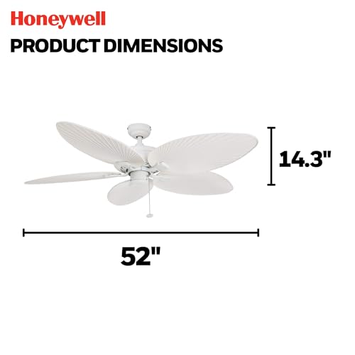 Honeywell Ceiling Fans Duval 52 Inch Ceiling Fan, Quick 2 Hang Indoor/Outdoor Ceiling Fan with Pull Chain, Dual Mount 5 Blade Tropical Design, ETL Damp Rated, White (50206-01) - Image 5