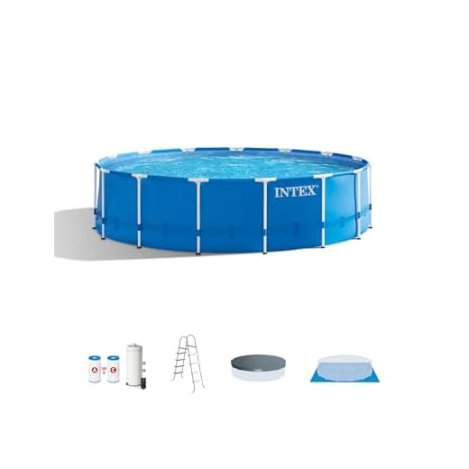 Intex 15ft x 48in Metal Frame Pool Set with Filter Pump, Ladder, Ground Cloth & Pool Cover