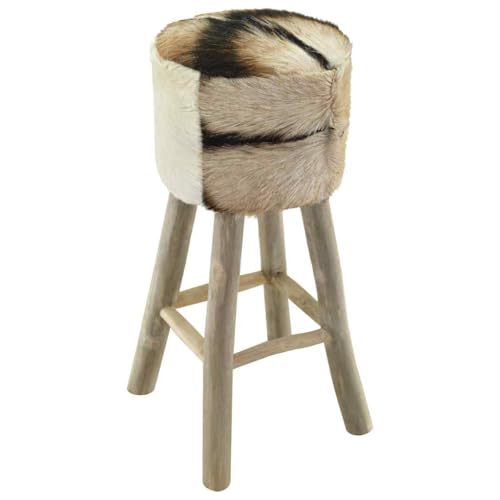 Tabouret de bar en cuir de chèvre et teck massif rustique 76 cm - 7
