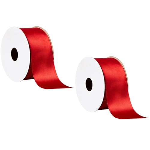 Offray 453856 1.5 Wide Single Face Satin Ribbon for Gift Wrapping Decoration and Crafts Two Pack of 4-Yard Spools Red