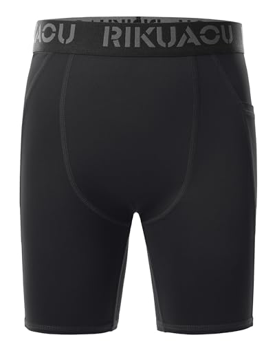 Youth Boys Compression Shorts with Side Pockets, Kids Athletic Base Layers Running Underwear for Baseball Football2