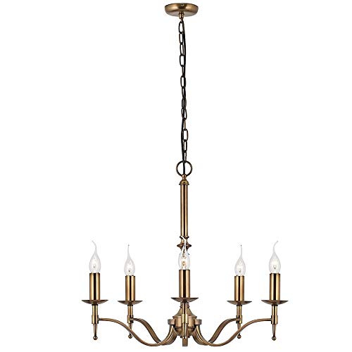 Avery | Luxury Hanging Ceiling Pendant Light – Antique Brass Bulb Holder Fitting– 5X Lamp Chandelier/Candelabra – Large Opulent Traditional Feature – Hotel Hall Wedding Venue