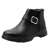 Alegria Women's Jerica Blackbird Leather Low Ankle Zipper Boots With Buckle 9 M US