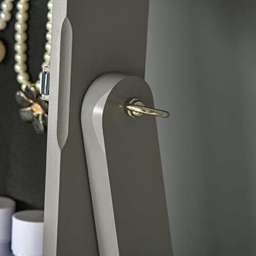 HOMCOM Jewellery Cabinet with Full-Length Mirror, Mirror Armoire, Lockable Jewellery Organiser for Bedroom Dressing Room, Grey