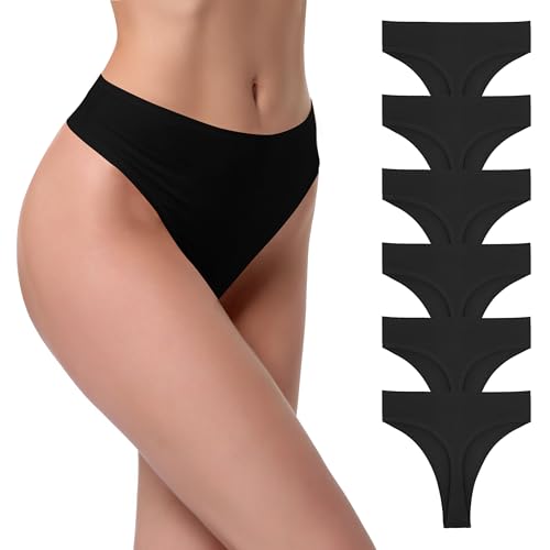 Image of High Waist Cotton Thongs Women Cotton Rib Thongs Panties 6pcs | Wironoat High Waist Cotton Thongs Women Cotton Rib Comfortable Soft Thongs Panties Pack 6