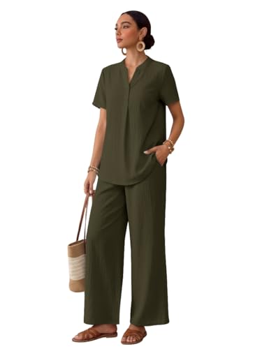 Image of TOPLOT Women's Co-ord Set | Stylish Matching Top & Bottom Set | Notch Neckline with Button Detail | Loose-Fit, Short-Sleeve Top with a Relaxed Silhouette |Ideal for Casual (5250)