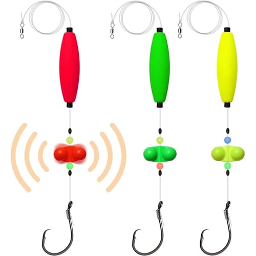 HADORAM Catfish Float Rigs with Catfish Rattles Rattling Catfishing Tackle for Bank Fishing Cooper Rig Equipment Circle Hooks for Peg Floats Santee Rig (Foam Float, 3pcs)
