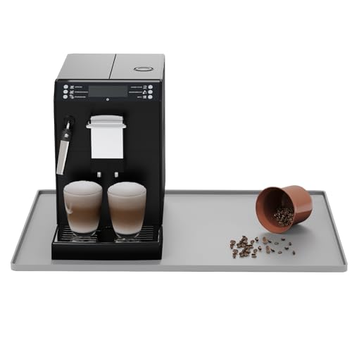 Silicone Coffee Mat with Raised Edges, 20'' x 15'', Bar Countertops, Accessories Fit Under Coffee Maker Espresso Machine, Dish Drying Mat, Baking Mat (Gray)