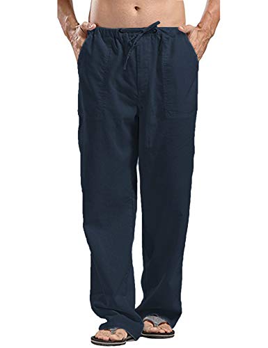 JINIDU Herren Yoga Hose Loose Casual Leichte elastische Taille Kordelzug Gerade Hose, 1- Navy blau, XL Cover