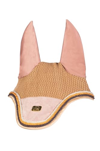 Bonnet anti-mouches HKM Marrakesh beige pour cheval protège les oreilles