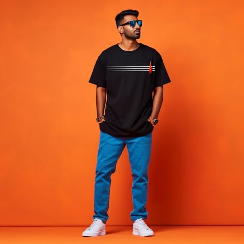 Image of prabhu bhakti Men's Oversized Mahadev Tripund Printed Black T-Shirt | Drop Shoulder Pure Cotton Oversized Tshirt for Men