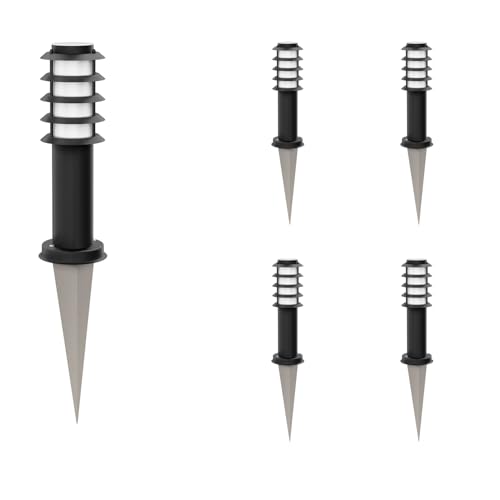 ledscom.de 5 pz. luce di sentiero/bitta luminosa/luce da giardino PORU con picchetto a terra per esterni, IP44, griglia, 39cm, nero, 1 x E27 max. 60W