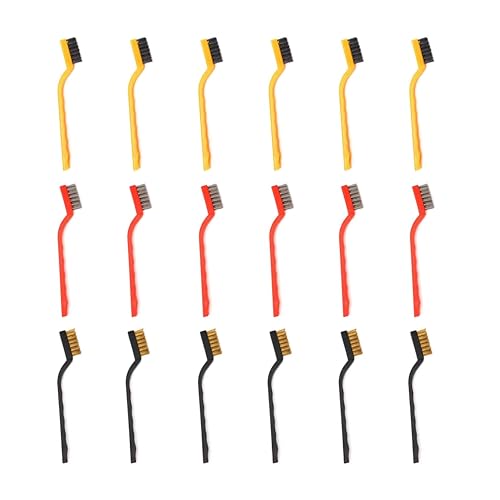 Image of 18 Pcs Mini Stainless Steel Wire Brush Set for Cleaning Welding Slag Rust, Wire Bristle Scratch Brush Set, Curved Handle Brushes（3 Styles: Brushes of Stainless Steel /Nylon /Brass Bristles Polychrome