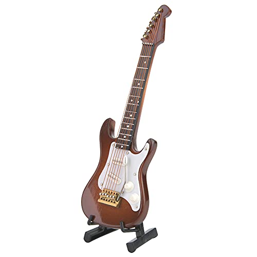 ミニチュア エレキギター 14 cm 木製楽器 ミニチュア人形の家モデル ホームデコレーション ギフトボックスとスタンド付き 家庭用 (ブラック) (ホワイトコーヒー)