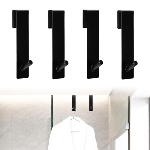 4 STK Handtuchhalter Duschwand Duschhaken aus Edelstahl Handtuchhalter Dusche Glaswand mit Schutzmatte Haken Duschwand Schwarz Türhaken Haken ohne Bohren für rahmenlose Glaswände Glasstärken10mm