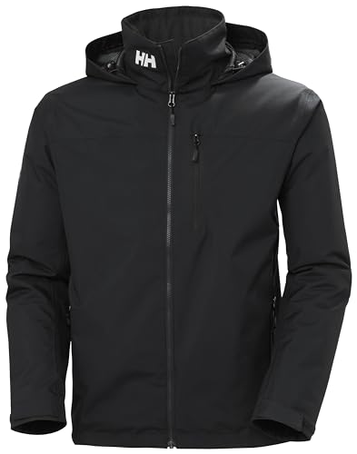 Helly-Hansen Crew Hooded Midlayer 2.0 Waterproof Jackets for Men with Insulated Windproof Sailing Fabric and Packable Hood, 990 Black - L