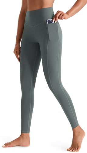 Image of JOYSPELS Women's High Waisted Gym Leggings - Yoga Pants Womens Workout Running Sports Leggings with Pockets, Green (Sage), Medium