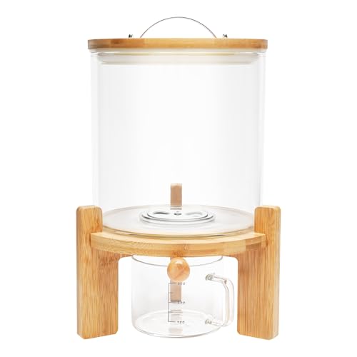 HPLVZDRG 8-10 Lbs Glass Rice Dispenser Wooden Stan, Flour&Cereal Container