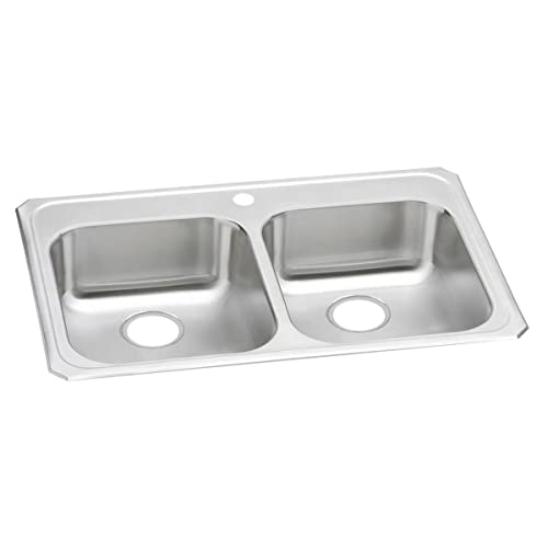 Elkay GECR33211 1-Hole Gourmet 21-1/4-Inch x 33-Inch Double Basin Drop-In Stainless Steel Kitchen Sink
