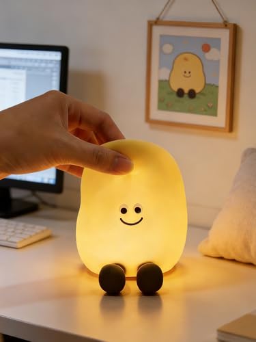 Image of QANYI Squishy Potato Night Light with Timer, 7 Color Changing & Dimmer, Rechargeable Silicone Lamp - Soft Glow for Bedroom, Desk, Cute Funny Gift for Adults Teens