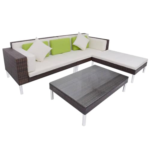 QJBSAVVA 4-TLG Gartenmöbel Set aus braunem PE Rattan 116x78x73 cm...