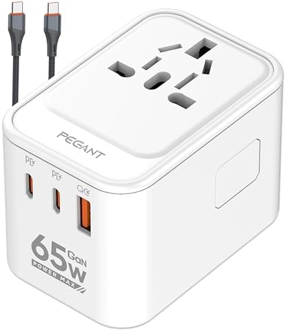 PEGANT Universal Travel Adapter GaN 65W International Wall Fast C...
