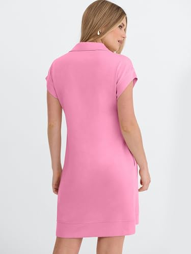 Image of ANRABESS Womens Summer Casual Half Zip Cap Sleeve Trendy Wrinkle-Free Tshirt Dress 2026 Spring Beach Vacation Short Dresses