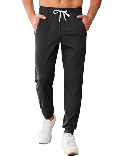 PINSPARK Men's Joggers with Zipper Pockets Stretch Lightweight Athletic Track Pants Gym Quick Dry Workout Pants for Men