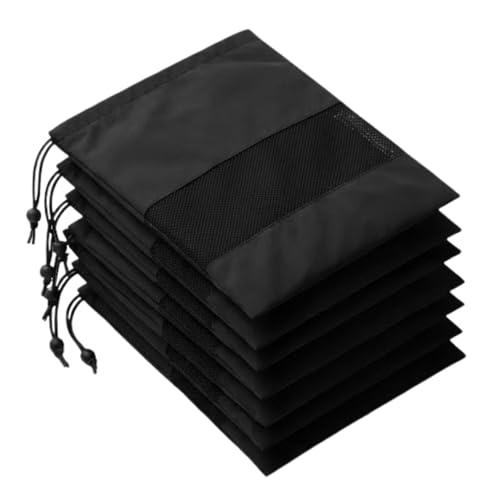 COSMIIC GREENS 6 PCS Premium Nylon Travel Shoe Bags with Rope for Men and Women Large Shoes Pouch Storage Packing Organizers, Black (06, 6 Black)