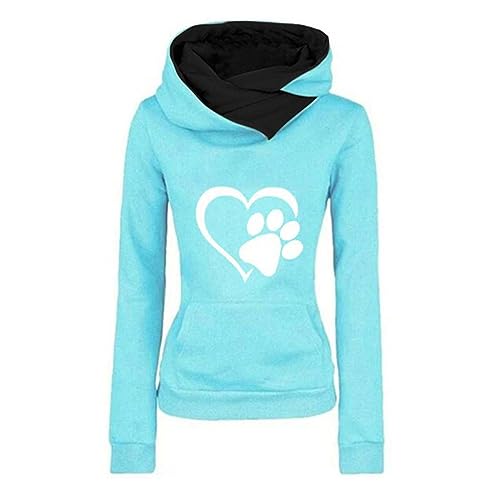 Masrin Hoodie Damen Herbst Winter Plüsch Kapuzenpullover Warmes Sweatshirt mit Kapuze Modische Hundepfote Druck Oberteile Latzkragen Jumper Tops Langarm Pullover Tunika mit Tasche Pulli Shirt S-3XL