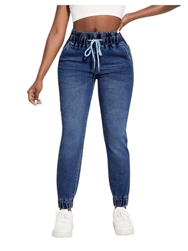 Floerns Women's Drawstring Elastic Waisted Stretchy Denim Trousers Jeans Jogger Pants4
