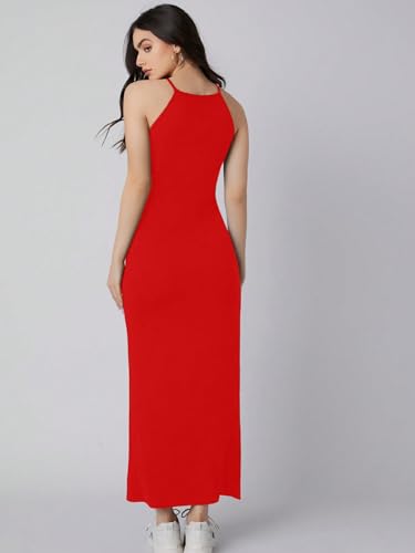 Image of Aahwan Pink Solid Halter Neck Solid Bodycon Midi Dress for Women's & Girl's