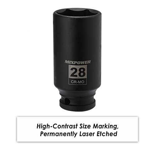 image for MIXPOWER 1/2-Inch Drive Deep Impact Socket - 28mm, Metric, CR-MO, 6-Po