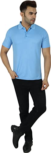 Image of Regular Fit Solid Men Polo Neck Collar T-Shirt Pack of 1 Sky Blue