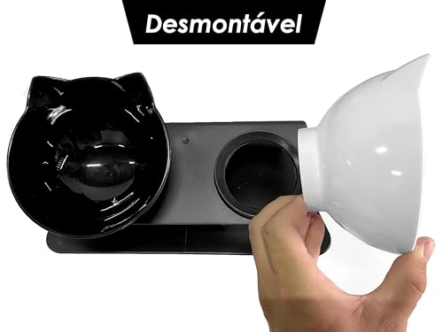 Comedouro E Bebedouro Gato Duplo Elevado Ergonômico Design (Todo Preto)