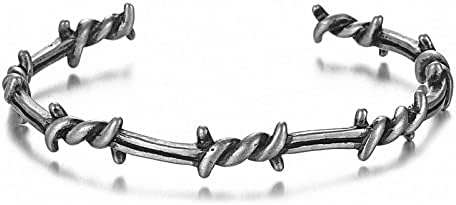 Hokygoky Cuff Bracelets for Men Women Bangle Thorn Line Geometric Twisted Titanium Steel Open Cuff Barbed Wire Viking Bracelet Jewelry Gifts Antique Silver Plated