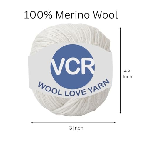 Image of VCR White Yarn, 25 Grams Hank, 85 Meters Length, 100% Merino Wool, Pack of 1, Shrink-Resistant Soft, Warm and Premium Wool Yarn for Knitting, Crochet and Craft Projects