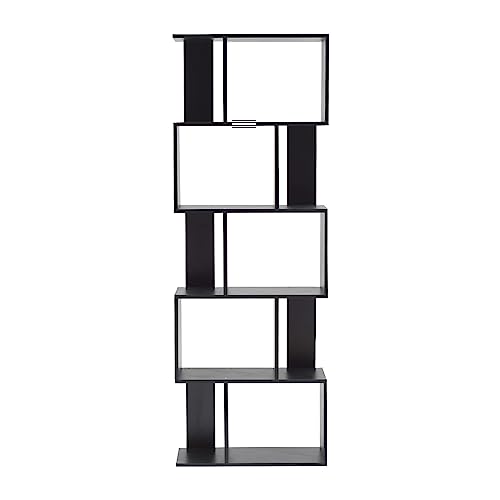 Rebecca Mobili Büroregal, Standregal Home Office Schwarz mit 5 Ablagen, modernes Design, Wohnaccessoire Haus Wohnzimmer – Maße: 172,5 x 60 x 24 cm (HxLxB) - Art. RE4786