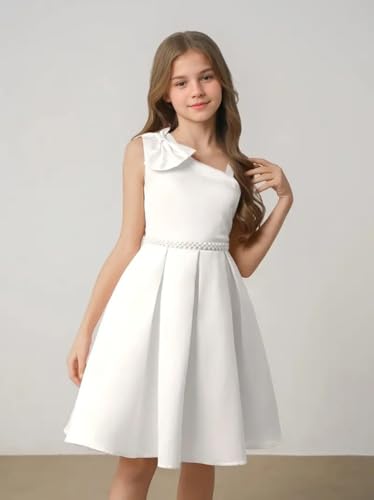 Satin Flower Girl Dresses for Wedding Pearls First Communion Formal Party Dress Pageant Dress with Bow3