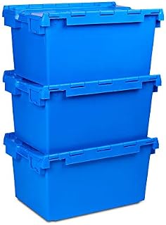 3x New 80 Litre Large Plastic Lidded Crate Office Storage