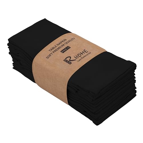 Image of R home Solid Cotton Table Napkins, Soft Cloth Napkins for Dining Table, Reusable & Washable, Ideal for Formal Dining, Cocktail Nights, Weddings, Home Bar & Table Decor (12, Black)
