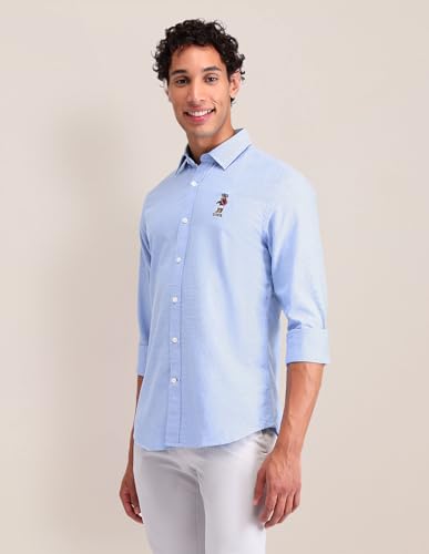 Image of U.S. Polo ASSN. Solid Tailored Fit Shirt for Men - 100% Cotton, Breathable & Comfortable, Full Sleeves Casual Shirt for Men