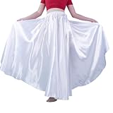 MUNAFIE Women's Long Maxi Dance Skirt - Satin Fairy Skirt for Praise & Cosplay Belly Dance Skirt White