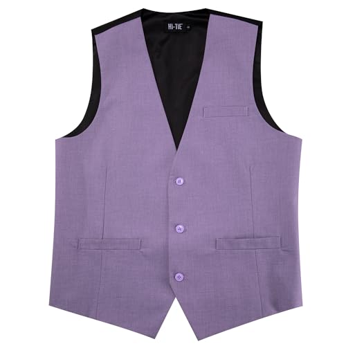 Image of Hi-Tie Men's Formal Suit Vest Solid Fit Vest for Men 3 Pockets V Neck Waistcoat Business Wedding Casual