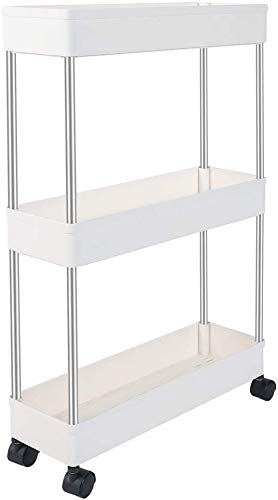 Olliwon Carritos Auxiliares para Cocina y Baño, 3 Alturas con Ruedas, Ideal como Almacenaje Adicional para Cocina, Vestíbulo, Dormitorio o Oficina - Blanco
