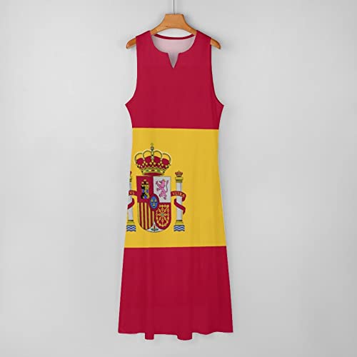 Image of TAIZIYEAH Long Dress Spain Flag Women's Summer Casual Loose Dress Long Dress Short Sleeve for Girls Fashion Skirts L