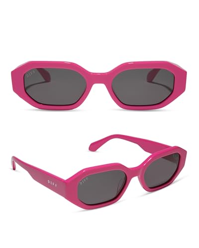 DIFF Allegra Designer Angular Sunglasses for Women UV400, Bright Pink + Grey