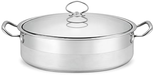 Format XXL - Marmite Basse en Acier Inox 25L - Faitout Professionnel Ø 45 cm avec Couvercle et Graduations Internes(Pour 20-30 Personnes) - Poignées...