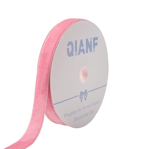 Image of QIANF Vintage Peach Pink Velvet Ribbon Christmas Ribbon for Gift Wrapping Crafts Christmas Tree Ornaments Garland Decorations, 1 Inch X 25Yd