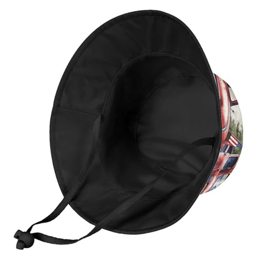 20.5in Fisherman Hats Patriotic Old Red Truck Sun Hat for Men Women Bucket Hat Boonie Cap Travel Summer Beach Hats Black3